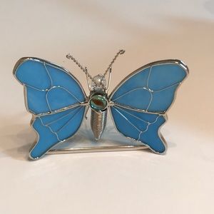 Preowned Stained Glass Butterfly candle holder, Sun Catcher, decor glass stand